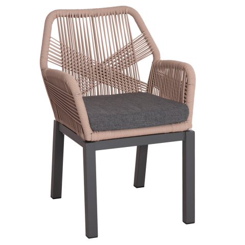 Exterior - ALUMINUM ARMCHAIR HOWARD ΗΜ5543.12 ANTHRACITE COLOR-BEIGE P.E.ROPE and DARK GREY CUSHION 56x62x83.5Hcm.