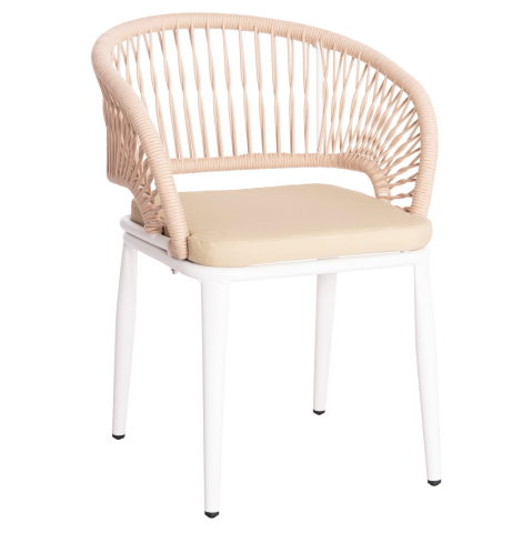 Exterior - ALUMINUM ARMCHAIR MAGNET HM6287.02 WHITE FRAME-P.E.ROPE IN BEIGE 59x61x81.5Hcm.