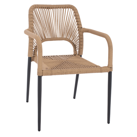 Scaune - Fotolii - ALUMINUM ARMCHAIR NOJO HM5771.02 GREY WITH BEIGE P.E.TWIST RATTAN 55x63x82Hcm.