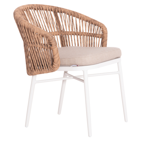 Exterior - ALUMINUM ARMCHAIR ORIN HM6265.02 WHITE-P.E. RATTAN NATURAL-BEIGE CUSHION 58x61x75Hcm.