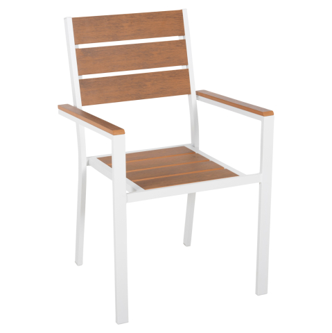 Scaune - Fotolii - ALUMINUM ARMCHAIR SAGA HM5981.01 WHITE-POLYWOOD IN NATURAL 55x55x86Hcm.
