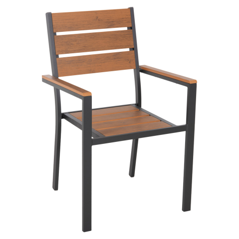 Scaune - Fotolii - ALUMINUM ARMCHAIR SAGA HM5981.03 ANTHRACITE-POLYWOOD IN NATURAL 55x55x86Hcm.