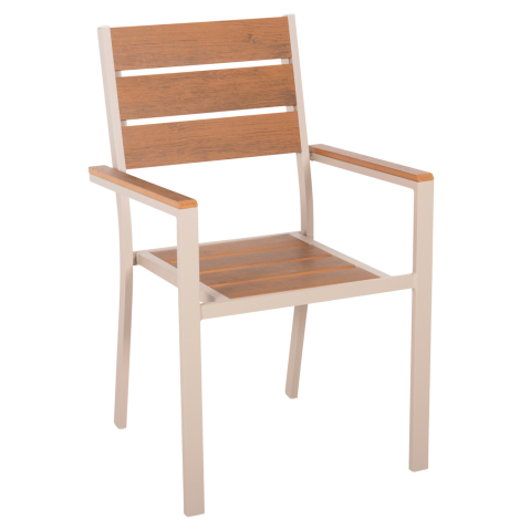 Scaune - Fotolii - ALUMINUM ARMCHAIR SAGA HM5981.04 CHAMPAGNE-POLYWOOD IN NATURAL 55x55x86Hcm.