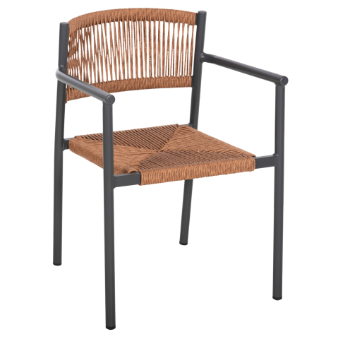 Scaune - Fotolii - ALUMINUM ARMCHAIR STER HM5786.12 ANTHRACITE-SYNTHETIC RATTAN IN BEIGE 55,5x53x78Hcm.