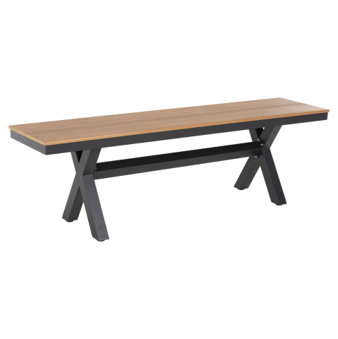 Banci - ALUMINUM BENCH TAWNEE HM6038.01 ANTHRACITE WITH POLYWOOD SEAT IN NATURAL WOOD COLOR 150x36x45Hcm.