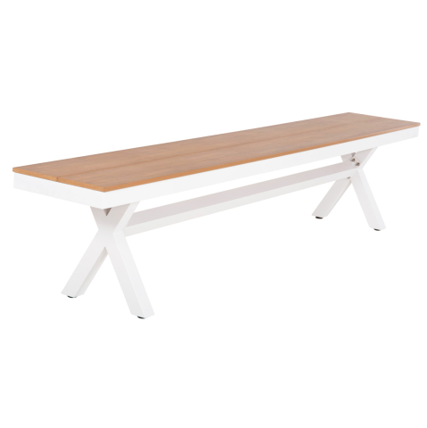 Banci - ALUMINUM BENCH TAWNEE HM6040.02 WHITE WITH POLYWOOD SEAT IN NATURAL WOOD COLOR 220x36x44,5Hcm.