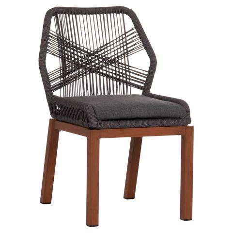 Exterior - ALUMINUM DINING CHAIR HOWARD HM5547.11 BROWN COLOR--ROPE and CUSHION IN DARK GREY 55.5x60x84.5Hcm.