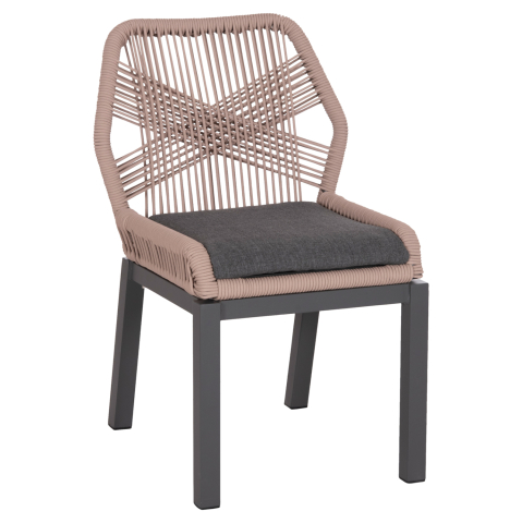Exterior - ALUMINUM DINING CHAIR HOWARD HM5547.12 DARK GREY FRAME--ROPE BEIGE and CUSHION IN DARK GREY 55.5x60x84.5Hcm.