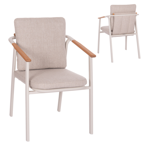 Exterior - ALUMINUM DINING CHAIR SENTI HM6204.02 FRAME IN CREAM WHITE and OLEFIN FABRIC IN BEIGE 60x55.5x90Hcm.