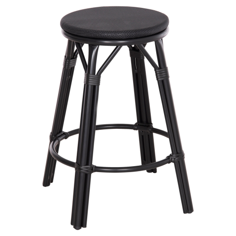 Taburete - ALUMINUM MEDIUM HEIGHT BAR STOOL CHINO HM6286.02 BAMBOO LOOK and TEXTILENE IN BLACK 43x43x65Hcm.