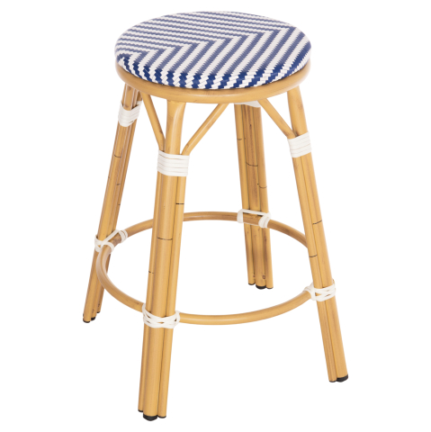 Taburete - ALUMINUM MEDIUM HEIGHT BAR STOOL CHINO HM6286.05 BAMBOO LOOK and TEXTILENE IN BLUE 43x43x65Hcm.