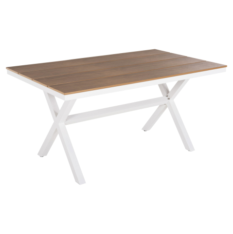 Mese - ALUMINUM RECTANGULAR TABLE TAWNEE HM6037.02 WHITE COLOR-POLYWOOD IN NATURAL WOOD 150x89,5x73Hcm
