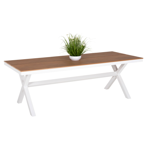 Mese - ALUMINUM RECTANGULAR TABLE TAWNEE HM6039.02 WHITE COLOR-POLYWOOD IN NATURAL WOOD 219,5x89,5x73Hcm.