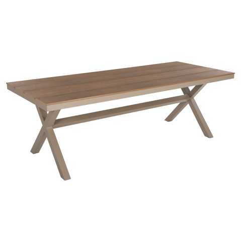 Mese - ALUMINUM RECTANGULAR TABLE TAWNEE HM6039.04 CHAMPAGNE COLOR-POLYWOOD IN NATURAL WOOD 219,5x89,5x73Hcm.