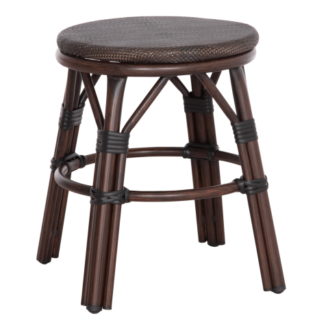 Taburete - ALUMINUM ROUND STOOL CHINO HM6285.01 BAMBOO LOOK BROWN-TEXTILENE BROWN Φ36x46Hcm.