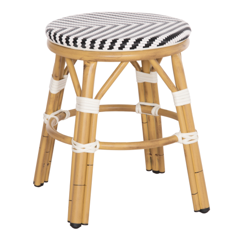 Taburete - ALUMINUM ROUND STOOL CHINO HM6285.03 BAMBOO LOOK-TEXTILENE IN WHITE-BLACK Φ36x46Hcm.