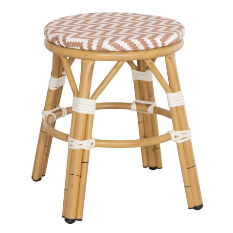 Taburete - ALUMINUM ROUND STOOL CHINO HM6285.04 BAMBOO LOOK-TEXTILENE WHITE and BROWN Φ36x46Hcm.