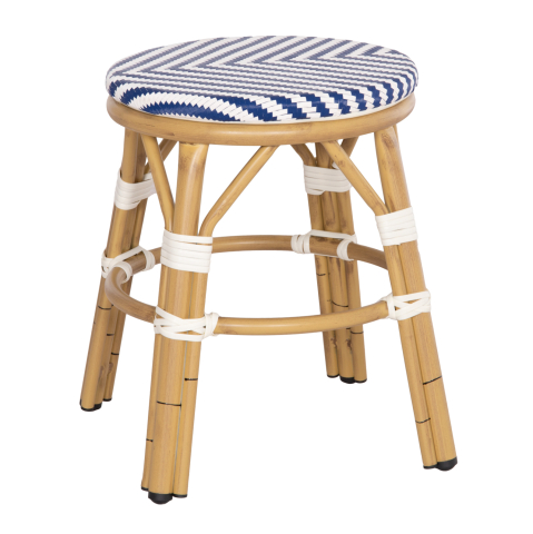 Taburete - ALUMINUM ROUND STOOL CHINO HM6285.05 BAMBOO LOOK-TEXTILENE WHITE and BLUE Φ36x46Hcm.
