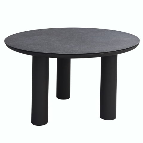 Mese - ALUMINUM ROUND TABLE DOSUN HM6201.01 DARK GREY FRAME-3D PRINTED GLASS TOP WITH CERAMIC LOOK Φ120cm.