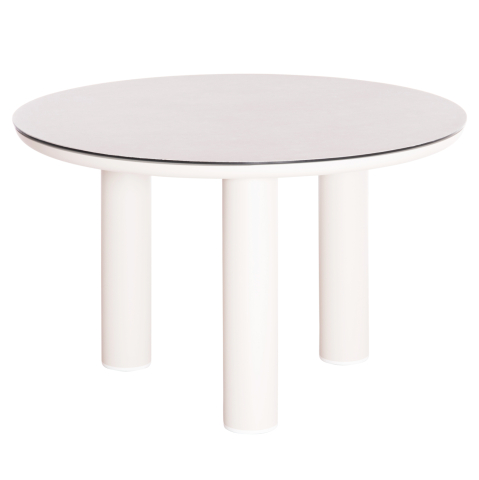 Mese - ALUMINUM ROUND TABLE DOSUN HM6201.02 CREAM WHITE FRAME-3D PRINTED GLASS TOP WITH CERAMIC LOOK Φ120cm.