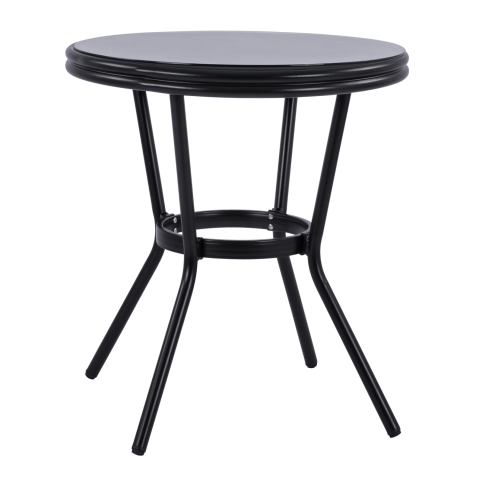 Mese - Aluminum Table '70cm Bamboo Look HM5532.02 Black with Glass Φ70X76 cm