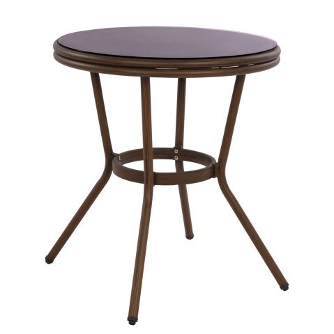 Mese - Aluminum Table '70x70 cm. Bamboo Look HM5532.03 Brown with Glass