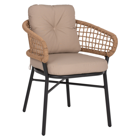 Scaune - Fotolii - ARMCHAIR ALUMINUM DARK GREY PROFESSIONAL RATTAN AND CUSHIONS BEIGE HM5863.01 60x56x84 cm.