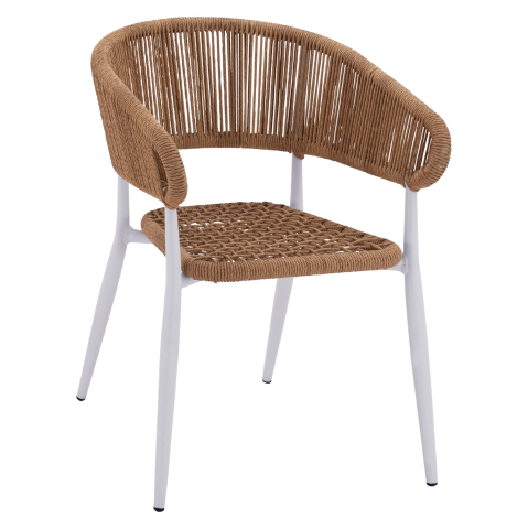 Scaune - Fotolii - ARMCHAIR ALUMINUM EULO HM5783.12 WHITE-SYNTHETIC RATTAN BEIGE 55,5x63,5x78Hcm.