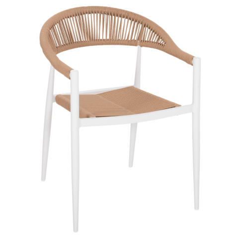 Scaune - Fotolii - ARMCHAIR ALUMINUM GRET HM5854.01 WHITE WITH BEIGE PE RATTAN 56x55.5x78H