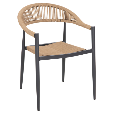 Scaune - Fotolii - ARMCHAIR ALUMINUM GRET HM5854.02 CHARCOAL GREY ALUMINUM-BEIGE PE RATTAN 56x55,5x78Η
