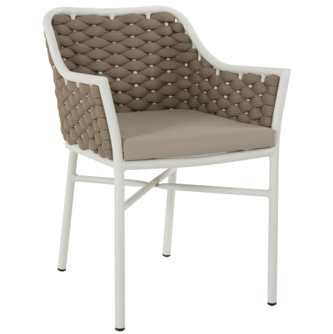 Scaune - Fotolii - ARMCHAIR ALUMINUM HM5858.02 WHITE WITH BEIGE ROPE 56x58x76Hcm.