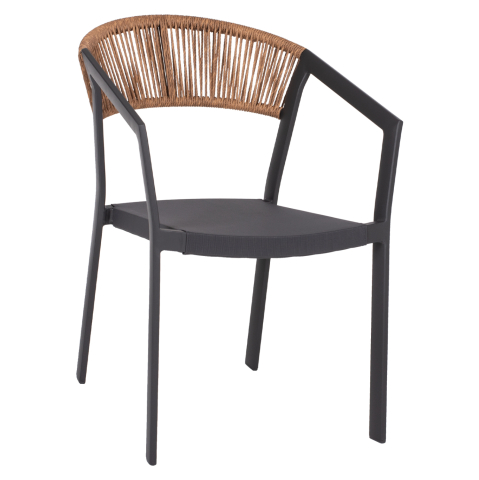 Scaune - Fotolii - ARMCHAIR ALUMINUM HM5891.01 ANTHRACITE FRAME AND TEXTLINE- BEIGE RATTAN BACKREST 57x53x80Hcm.