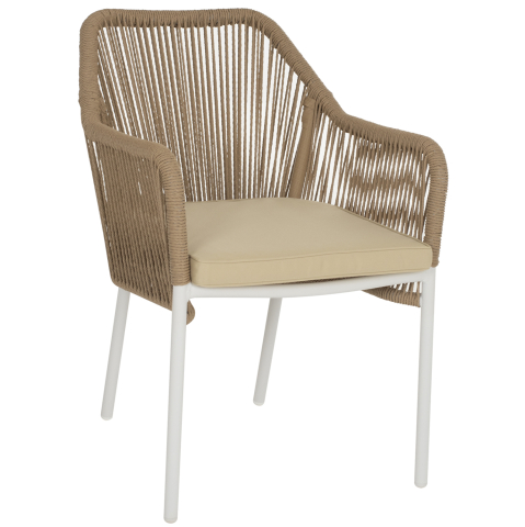 Scaune - Fotolii - ARMCHAIR ALUMINUM LOKKI HM5855.01 WHITE WITH PE WICKER ROPE BEIGE 56x66x82