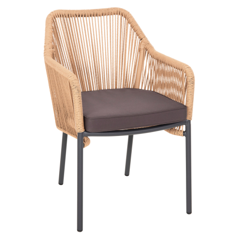 Scaune - Fotolii - ARMCHAIR ALUMINUM LOKKI HM5855.02 CHARCOAL GREY WITH WICKER ROPE PE 56x66x82