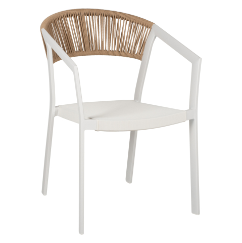 Scaune - Fotolii - ARMCHAIR ALUMINUM MIRI HM5891.02 WHITE FRAME AND TEXTLINE- BEIGE RATTAN BACKREST 56x60x81,5Hcm.
