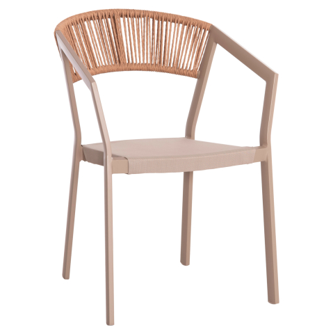 Scaune - Fotolii - ARMCHAIR ALUMINUM MIRI HM5891.03 CHAMPAGNE FRAME AND TEXTLINE- BEIGE RATTAN BACKREST 56x58x80.5Hcm.