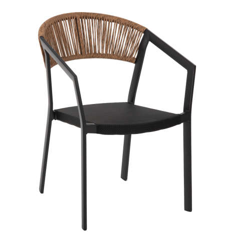 Scaune - Fotolii - ARMCHAIR ALUMINUM MIRI HM5891.05 BLACK FRAME AND TEXTLINE- BEIGE RATTAN BACKREST 57,5x59x81,5Hcm.