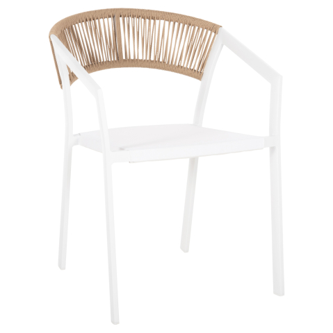 Exterior - ARMCHAIR ALUMINUM MIRI HM5891.22 WHITE FRAME AND TEXTLINE- BEIGE RATTAN BACKREST 57x63x82Hcm.
