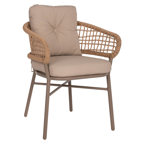Scaune - Fotolii - ARMCHAIR ALUMINUM MOCHA PROFESSIONAL RATTAN and CUSHIONS BEIGE HM5863.02 60x56x84H cm.