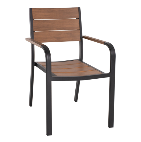 Scaune - Fotolii - ARMCHAIR ALUMINUM SAGA HM5127.03 BLACK WITH POLYWOOD SEAT AND BACKREST 56x55x85,5Hcm.