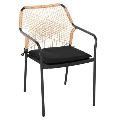 Scaune - Fotolii - ARMCHAIR ALUMINUM TROTTER HM5865.11 DARK GREY FRAME AND BEIGE WICKER-BLACK CUSHION