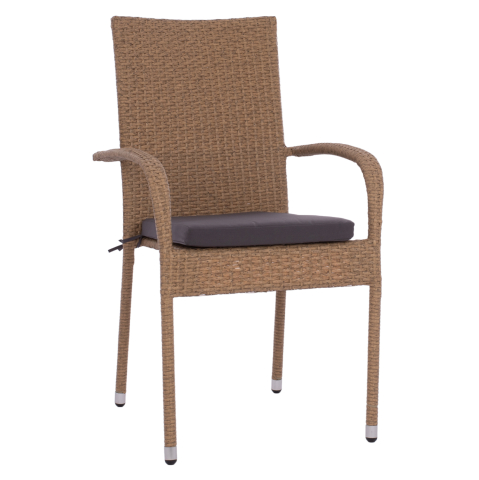 Scaune - Fotolii - ARMCHAIR "ANISHA" METAL WITH BROWN-MOCHA WICKER AND SEAT CUSHION HM5685.02 56x60x94H CM.