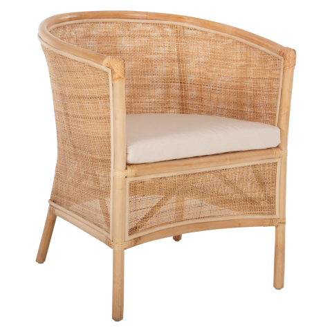 Scaune - Fotolii - ARMCHAIR APRON HM9818 PERFORATED RATTAN IN NATURAL-WHITE CUSHION--B'RATED 75x70x85Hcm.