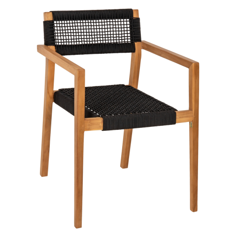 Interior - ARMCHAIR CHARLOTTE HM9637.02 TEAK WOOD and BLACK ROPE--B'RATED 59x54x83Hcm.
