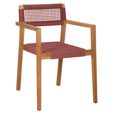 Fotolii - ARMCHAIR CHARLOTTE HM9637.06 TEAK WOOD and PINK ROPE--B'RATED 59x54x83Hcm.