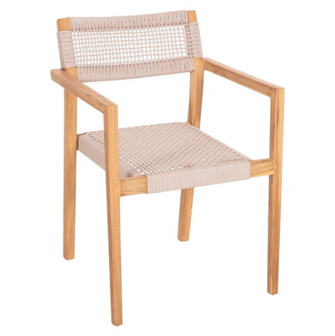 Fotolii - ARMCHAIR CHARLOTTE HM9637.07 TEAK WOOD and BEIGE ROPE--B'RATED 58x61x81Hcm.