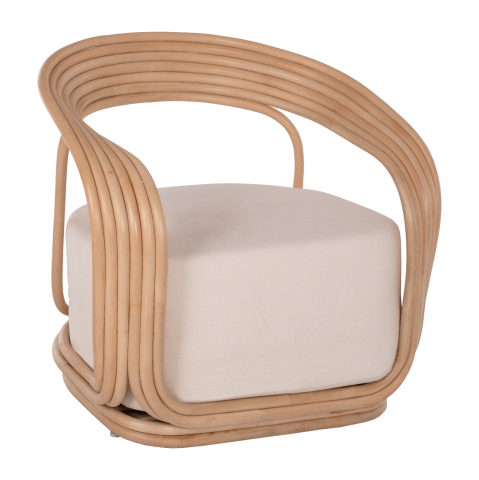 Interior - ARMCHAIR DUCHESS RATTAN WITH BIG ECRU CUSHION HM9478 81x59x70 cm.