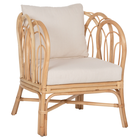 Scaune - Fotolii - ARMCHAIR ESTOR HM9817 RATTAN IN NATURAL-WHITE CUSHION--B'RATED 78x75x92Hcm.
