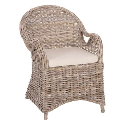 Exterior - ARMCHAIR KEYLA HM9536 BROWN RATTAN-ECRU CUSHION 63x65x87Hcm.