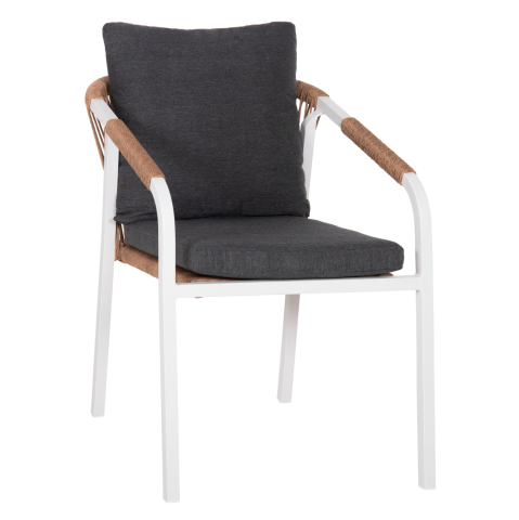 Scaune - Fotolii - ARMCHAIR MAERLY HM6051.01 WHITE ALUMINUM-ANTHRACITE CUSHIONS-P.E.RATTAN IN LIGHT BROWN 55,5x62,5x85Hcm.